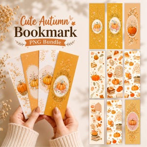 Paquete de imágenes PNG de marcapáginas de otoño, marcapáginas imprimibles de otoño, marcapáginas otoñales bonitos y femeninos, regalo acogedor para amantes de la lectura.