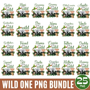 ワイルドワンファミリーマッチングバースデーPngバンドル、ワイルドワン1歳の誕生日サファリ動物Png、ジャングルサファリデザイン、デジタルダウンロード