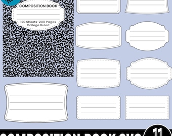 11 Composition Book Svg, Composition Book Cover, Personalized Name Sticker Labels for Back To School, Teacher Name Tag, Teacher Gift Svg