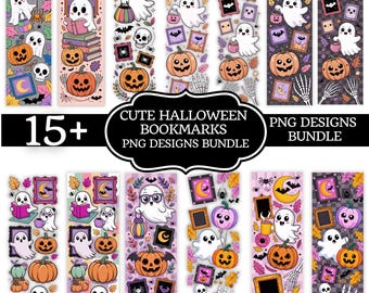 Halloween Bookmark PNG Bundle, Cute Ghost Reading Bookmark, Spooky Fall Printable Bookmark, Book Lover Gift, Halloween PNG for Readers