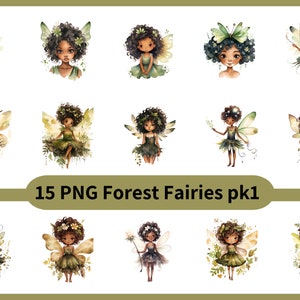 15 PNG African American Forest Fairies Clipart Pack 1 | Black Fairy Bundle Art | Fairycore |  Fantasy Art | Digital Download