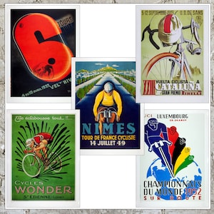 Cycling Poster Art Prints, Compete Set of 5 - Vintage Bicycle Posters