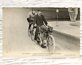 Vintage French Cycling Postcard: 1900s Stayer Racing Photo