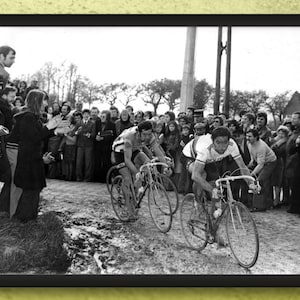 Eddy Merckx y Roger De Vlaeminck, París-Roubaix 1975, Impresión fotográfica de ciclismo