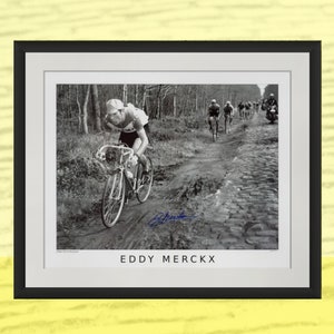Impression signée Eddy Merckx - Paris-Roubaix 1969, photo de cyclisme 61 x 40 cm, édition limitée