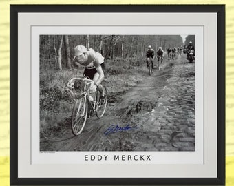 Eddy Merckx Podpisany wydruk - Paryż-Roubaix 1969, 20 x 16 cali Zdjęcie kolarskie, Edycja limitowana