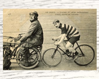 Vintage French Cycling Postcard: Stayer Racing, 1900s Original