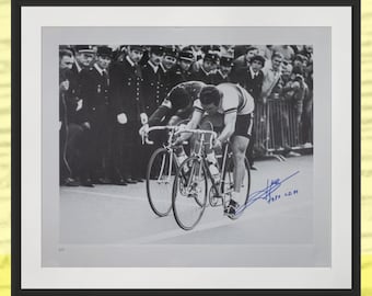 Bernard Hinault Signed Cycling Lithograph: 1980 World Champion, Ronde d’Aix (24 x 20 in)