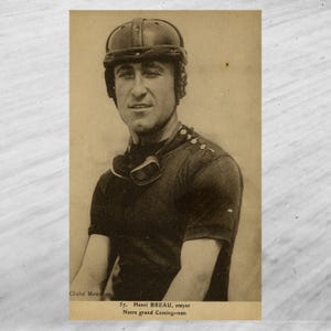 Vintage Radsportpostkarte, französisches Original 1900s, Sportfoto-Postkarte, Henri Breau, Stehender Racer, Stunden-Rekordhalter, Weltmeister