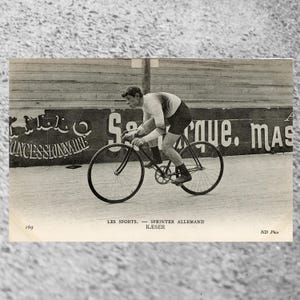 Vintage Cycling Postcard, French 1900s original, antique retro sports photo postal card, ND Phot Les Sports, Carl Kaeser, German Sprinter