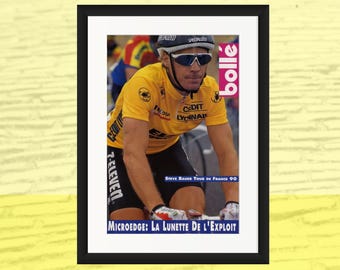 7-Eleven Cycling Team, 1990 Tour de France, Original Vintage Poster, Steve Bauer, Yellow Jersey