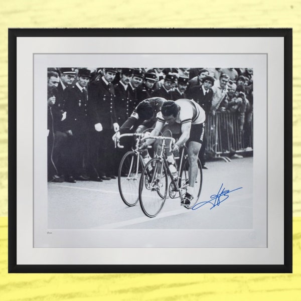 Impression signée par Bernard Hinault - Champion du monde 1980, photo de cyclisme 24 x 20 pouces, édition limitée à 500 exemplaires, vainqueur du Tour de France