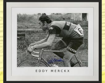 Eddy Merckx Signed Print- Paris-Roubaix 1973, 24 x 20 Inch Cycling Photo, Limited Edition