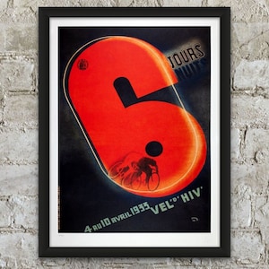 Impresión de arte ciclista - Seis días de París en Vel' d'Hiv' 1933, cartel de ciclismo vintage del artista Munetsugu Satomi, carreras de bicicletas de seis días