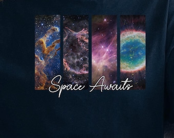 Space Awaits Nebula Astronomy Shirt, Celestial Stardust TShirt, Deep Outer Space Galaxy Tee