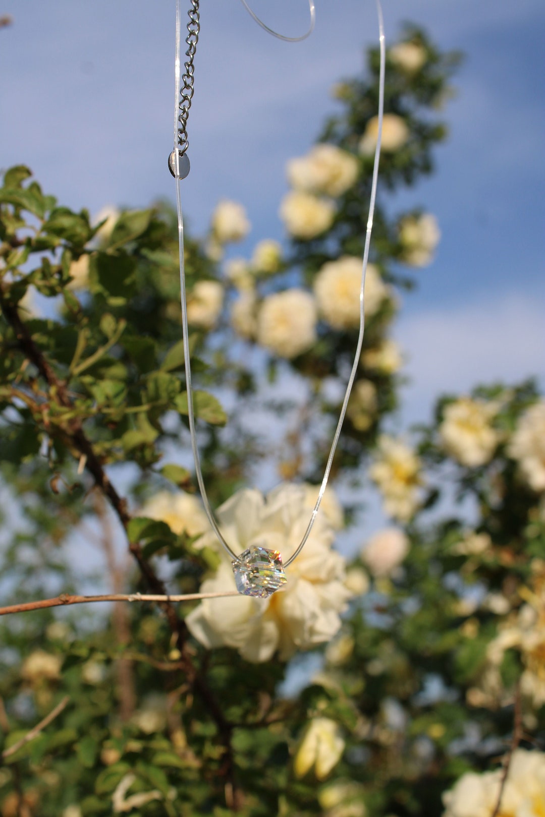 Floating Wishes Necklace, Fishing Line, Necklace, Crystal Necklace, Crystal Prism, Color