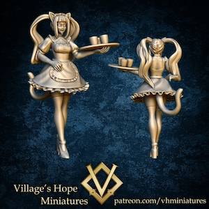 Nekomimi Cat Eared Maid / Tabletop Model / Miniature Figurine | Village&#39;s Hope Miniatures