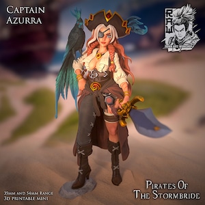 Pirate Captain Azurra / Tabletop Model / Miniature Figurine | Ronin Arts Workshop