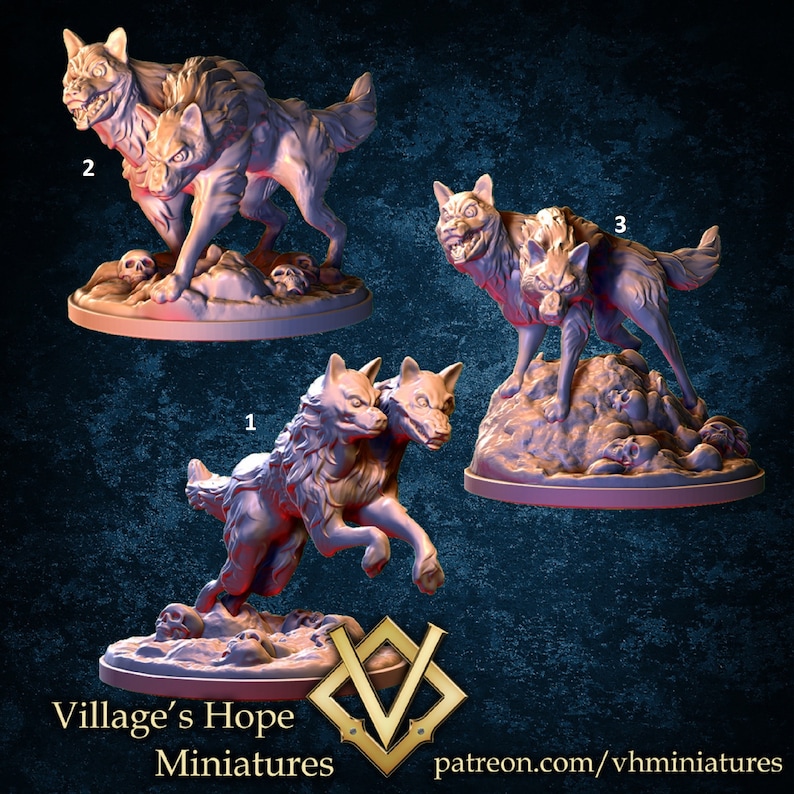 Wolves Miniatures Hellhound Wolves / Tabletop Model / Miniature Figurine / Village's Hope ...
