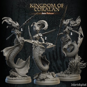 Female Merfolk Warrior / Tabletop Model / Miniature FIgurine | 3DArtDigital