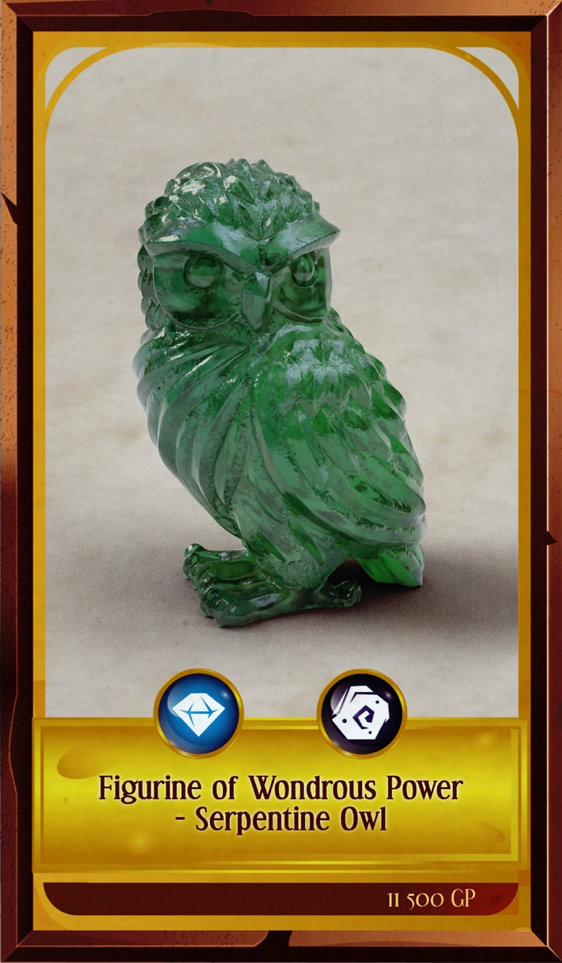 Figurine of Wondrous Power Serpentine Owl / Tabletop Prop / Etsy New Zealand