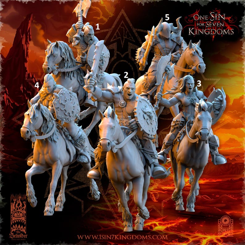 Miniatures Riders Ruinous Barbarian Rider Squad / Tabletop Model / Wargaming Miniature ...