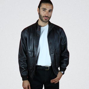 Vintage 90s Flight Leather Jacket Full Zipper Real Leather