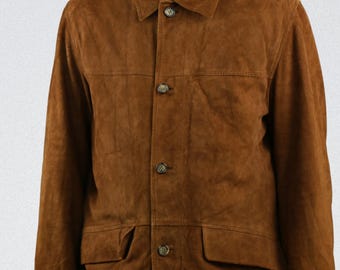 ユニセックス ブラウン スエードレザージャケット：ボタンフロント