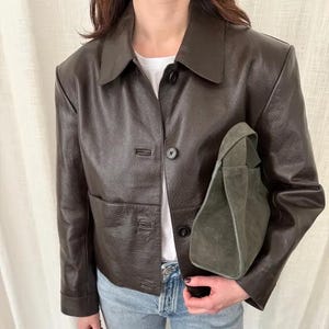 Veste courte en cuir pour femme - Veste courte noire vintage des années 90 - Veste en cuir coupe slim en cuir d'agneau souple