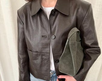 Kort leren damesjack – jaren 90 vintage zwart kort jack – zacht slim-fit leren jack van lamsleer