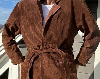 Vintage 70s Brown Suede Belted Jacket – Women's Genuine Suede Leather Coat