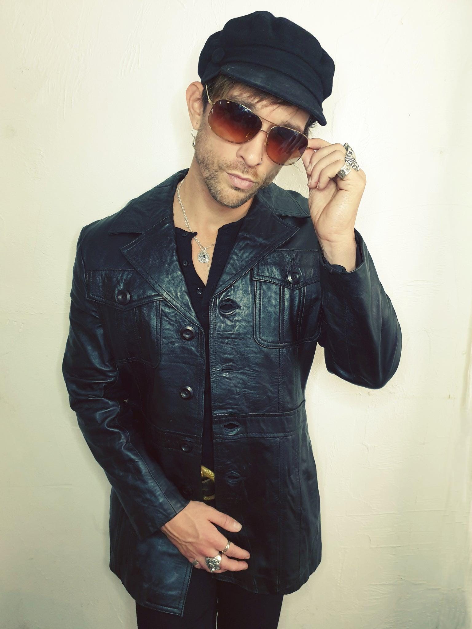 Vintage 1970s Black Leather Coat – Timeless Rock N Roll Flair Mens