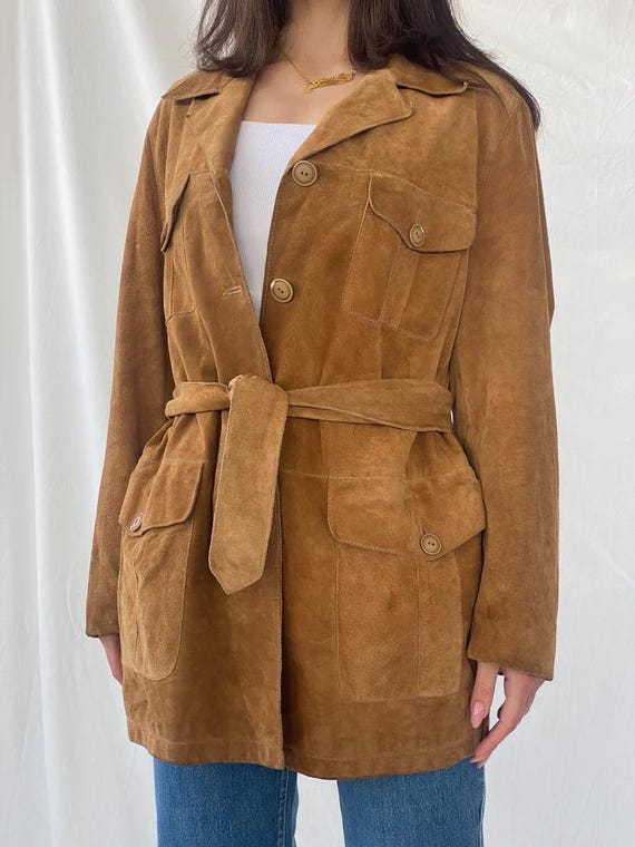 Vintage 70s Brown Suede Leather Jacket – Women's Belted