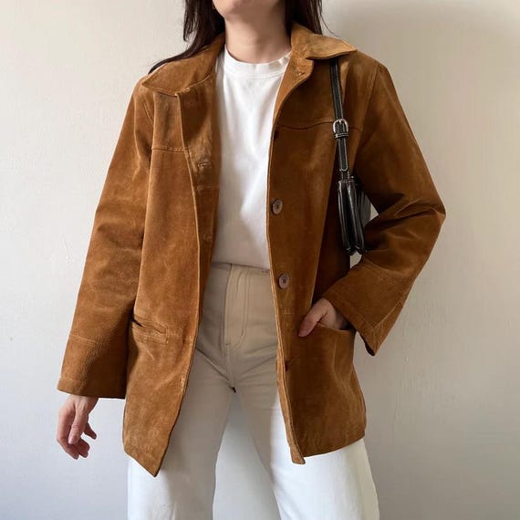 Vintage 70s Genuine Suede Leather Coat – Tan Brown Women's