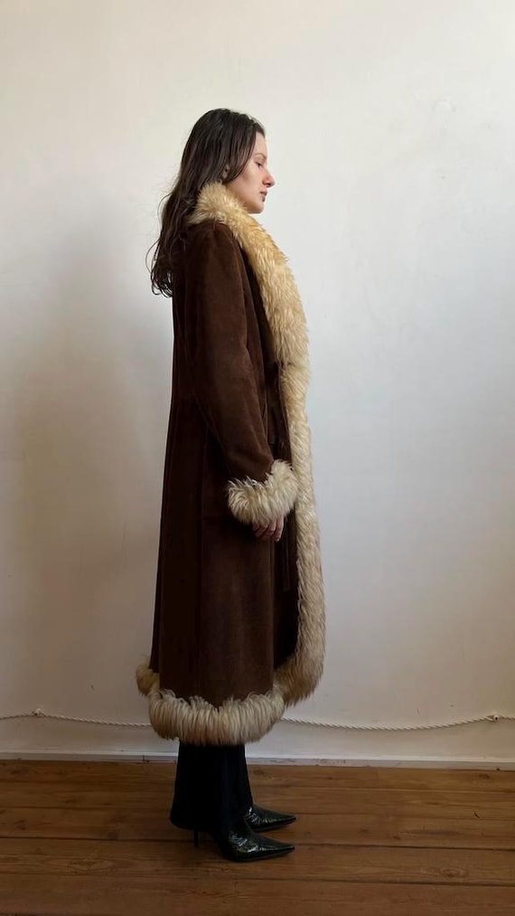 Vintage Penny Lane Coat Afghan Coat Brown Shearling Coat | 70s
