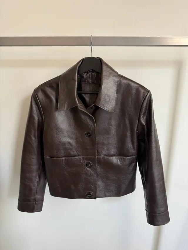 Women Cropped Leather Jacket – 90s Vintage Black Short Jacket