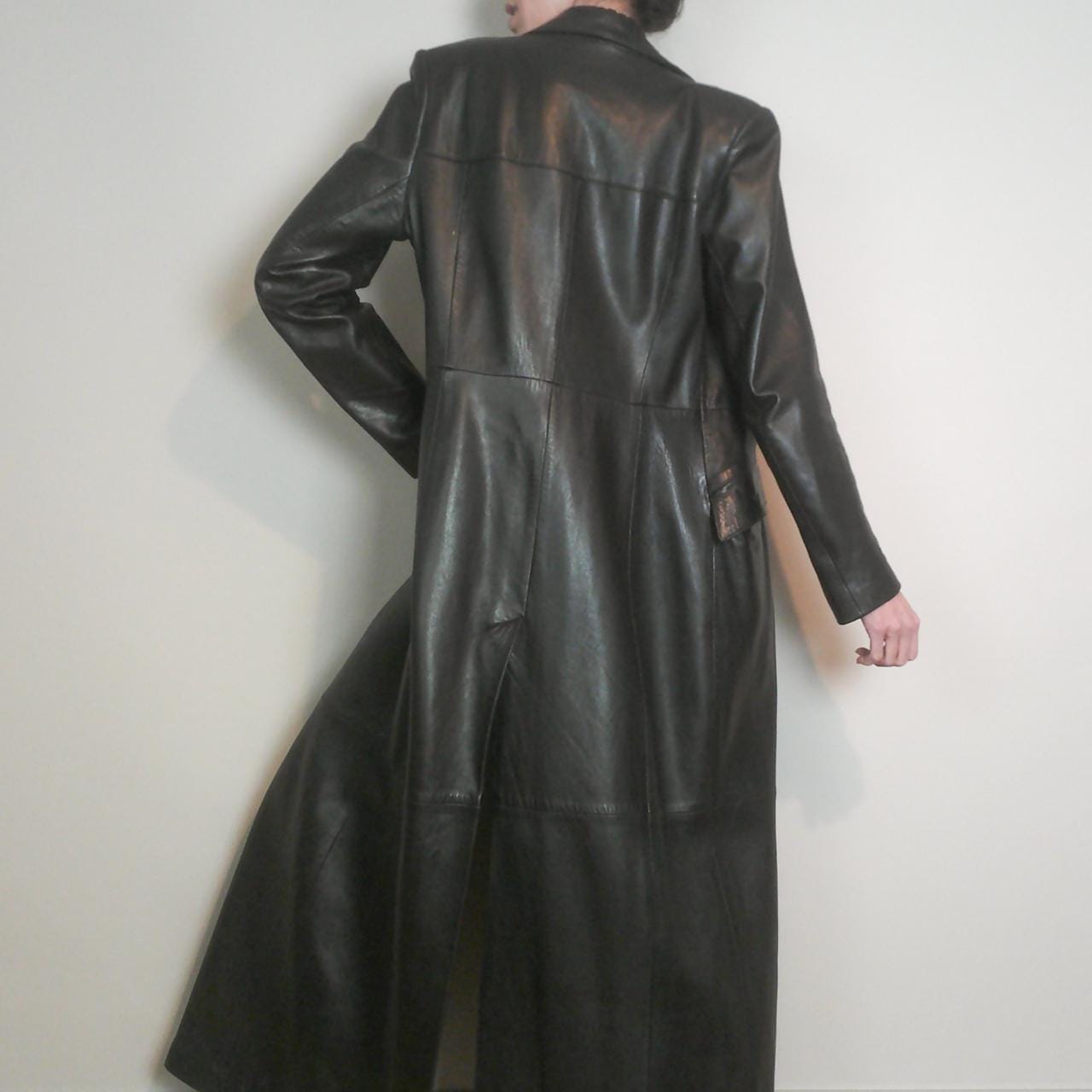 Vintage 90s Long Black Leather Trench Coat | Real Long Leather