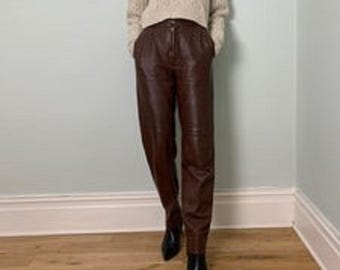 Leather Brown High-Waisted Pants – Tapered Genuine Leather Trousers for Women – Straight Leather Pants
