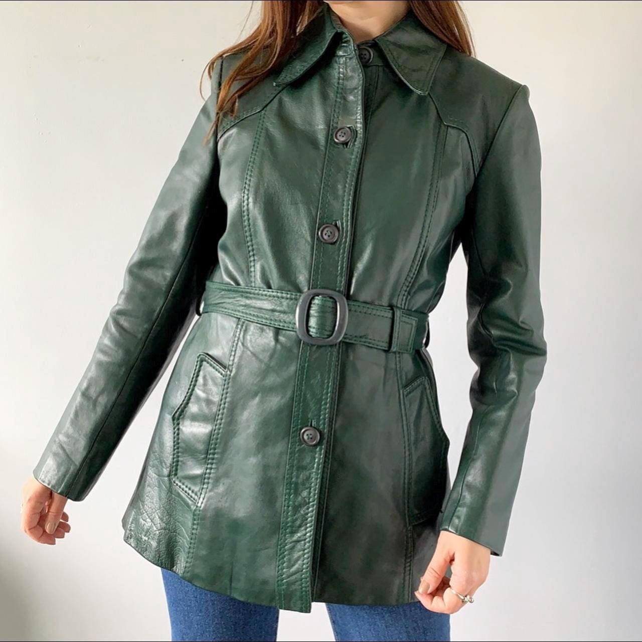 Green Leather Coat - Etsy Canada