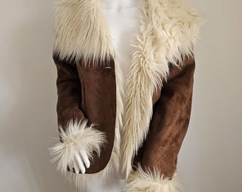 Women Penny Lane Jacket | Long Faux Fur Shearling Jacket | 70s Afghan Boho Coat Real Sheepskin Jacket Brown Jacket