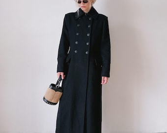 Vintage Inspired Black Long Wool Coat | Double Breasted Elegant Coat | Minimalist Winter Overcoat Women | Classic Tailored Coat