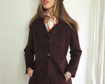 Jaqueta de couro camurça vintage dos anos 70 - Jaqueta bomber feminina de camurça retrô
