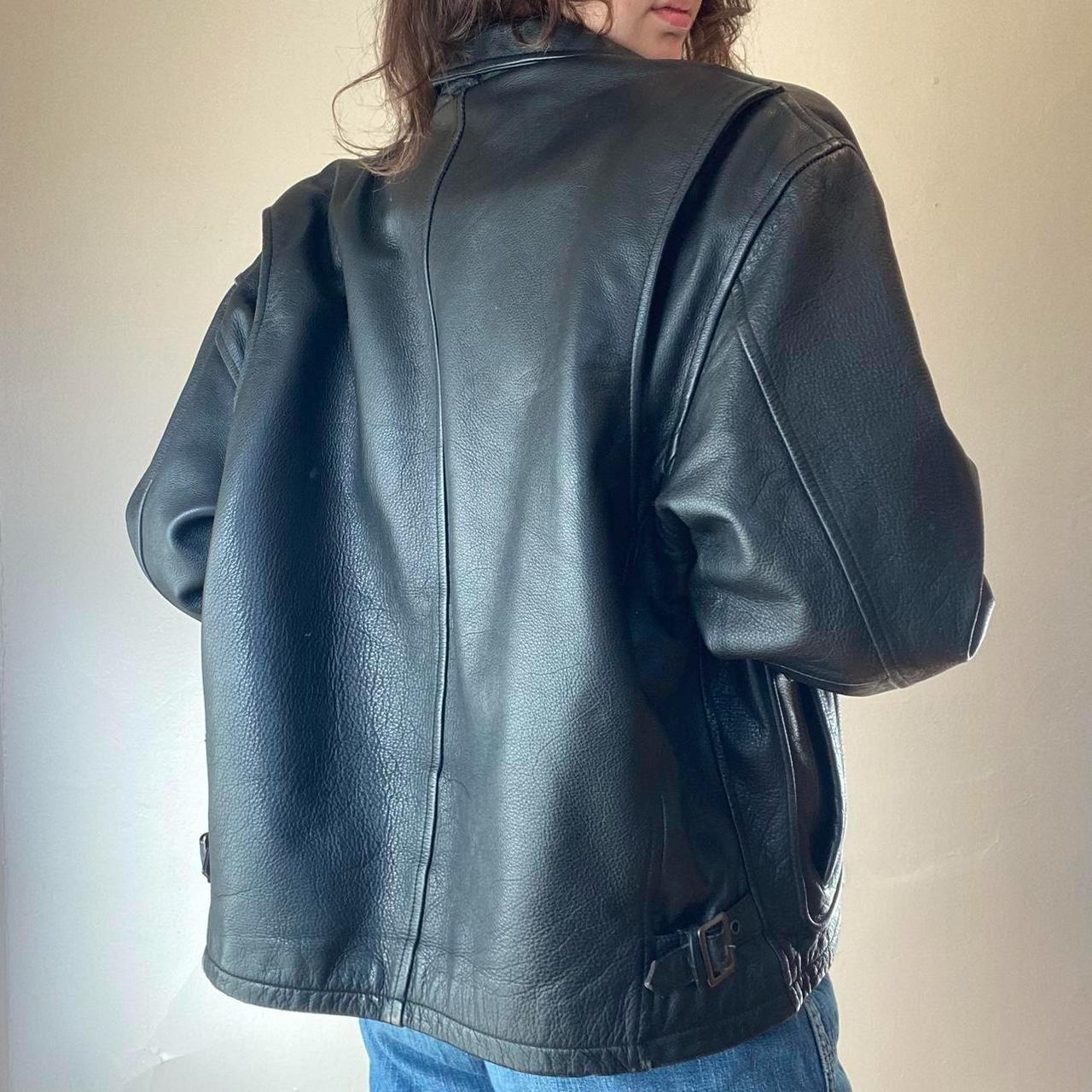 Vintage Black Leather Bomber Jacket – Women Oversized 90s Genuine