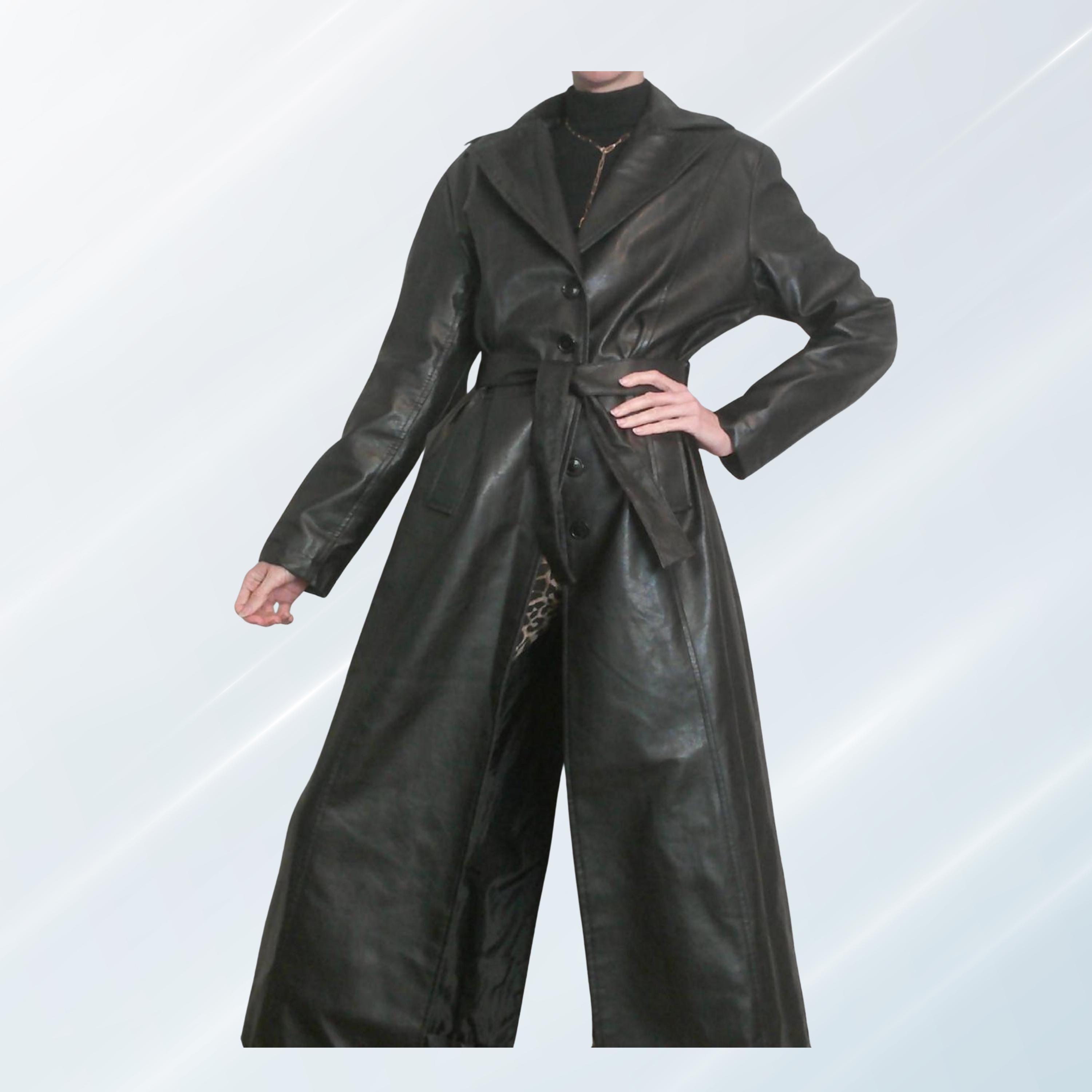 ジャケット・アウター real leather maxi long coat Vintage Seamed Leather Maxi Coat - Black | Garmentory