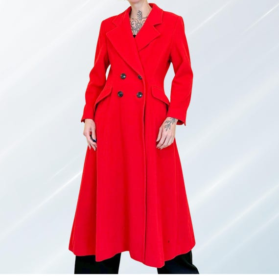 Vintage Roter Wollmantel 90er Jahre Military Style Zweireihiger