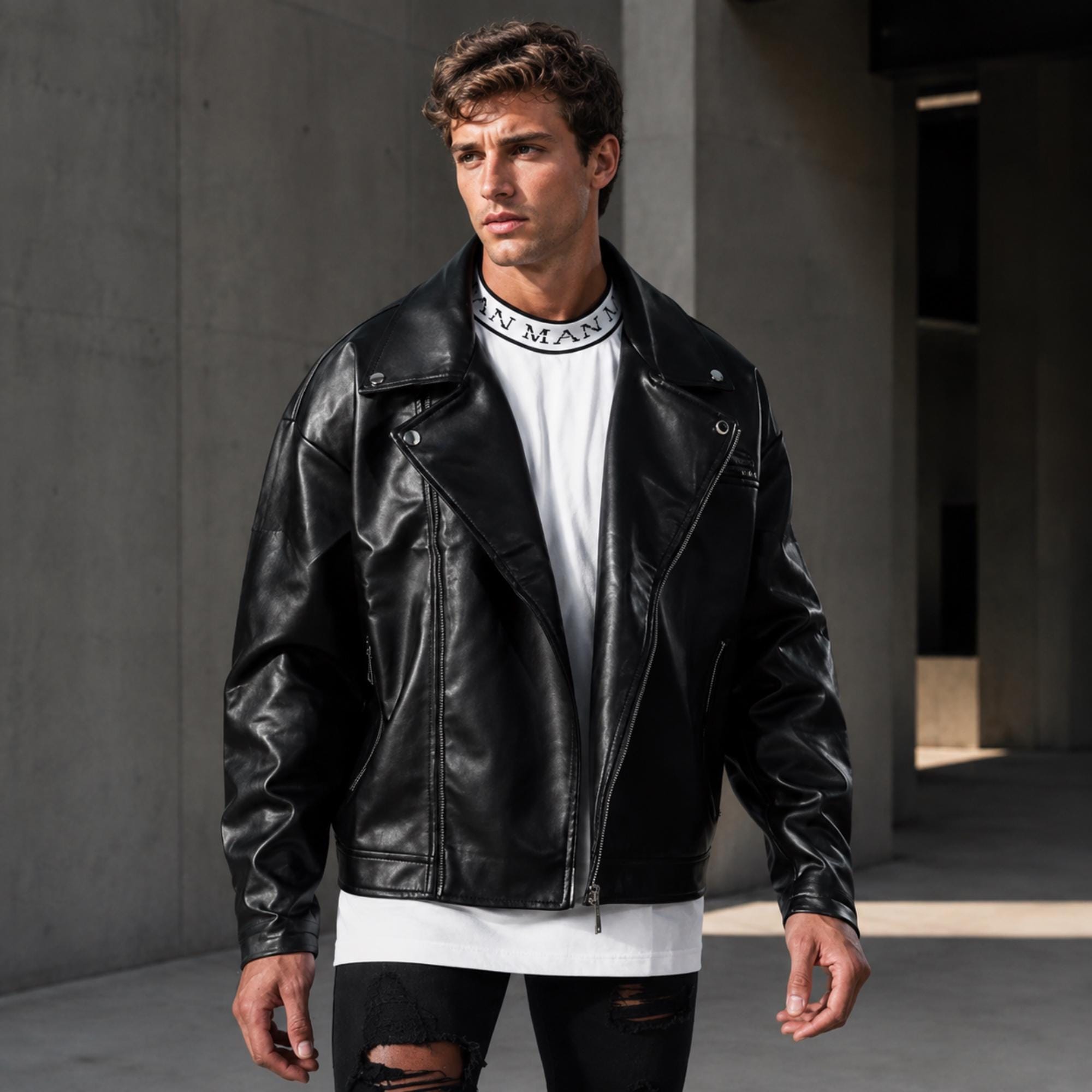 Asymmetrical Zip Leather Bomber - Etsy