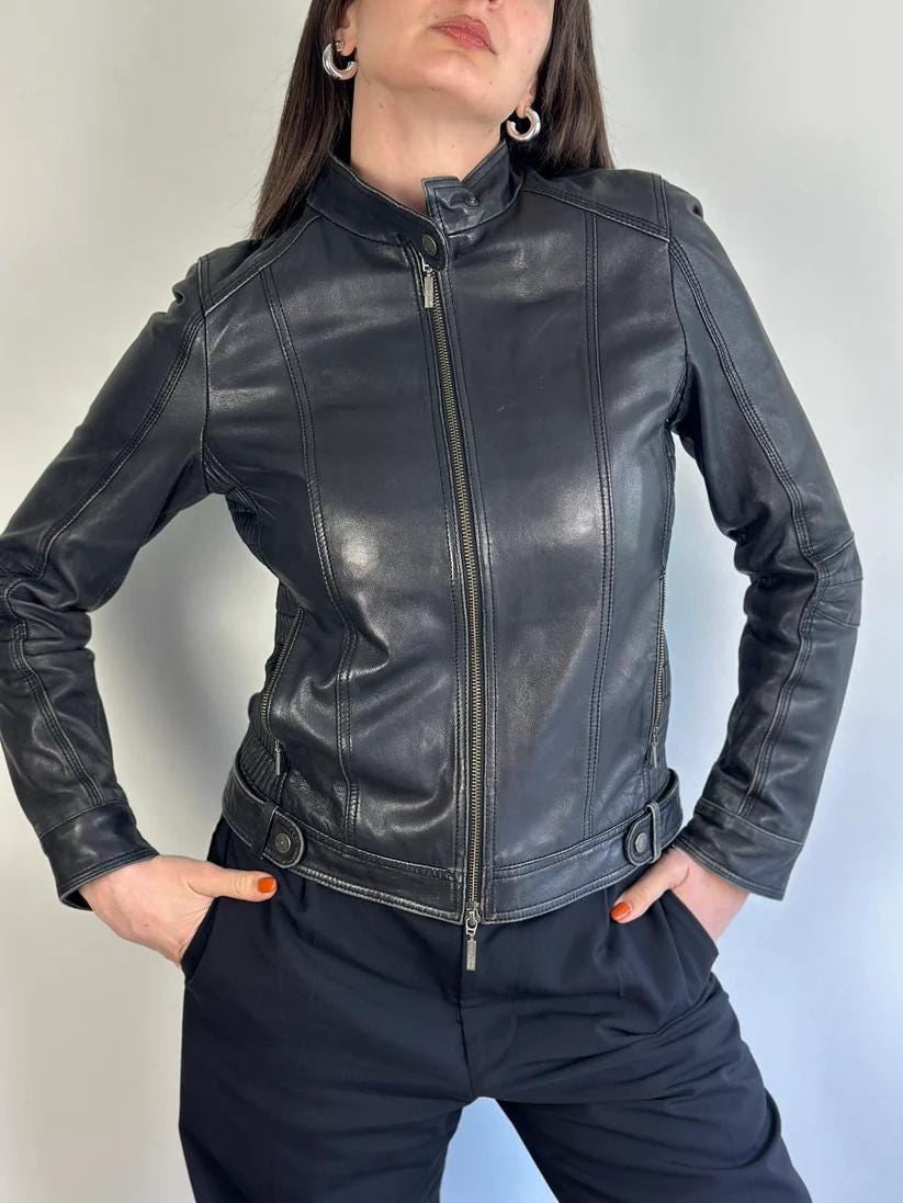 90s Lambskin Leather Moto Jacket Vintage Black Biker Coat - Etsy UK