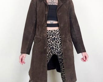 Womens Suede Leather Coat – 70s Vintage Inspired – Button-Up Genuine Suede Jacket – Fall Winter Outerwear