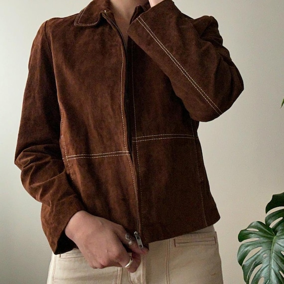 Vintage 70s Brown Suede Leather Jacket – Women's Suede Zip