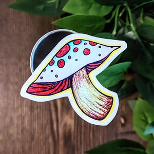 Spotted Mushroom Sticker: Hand-Drawn Amanita, Waterproof Laptop Decal